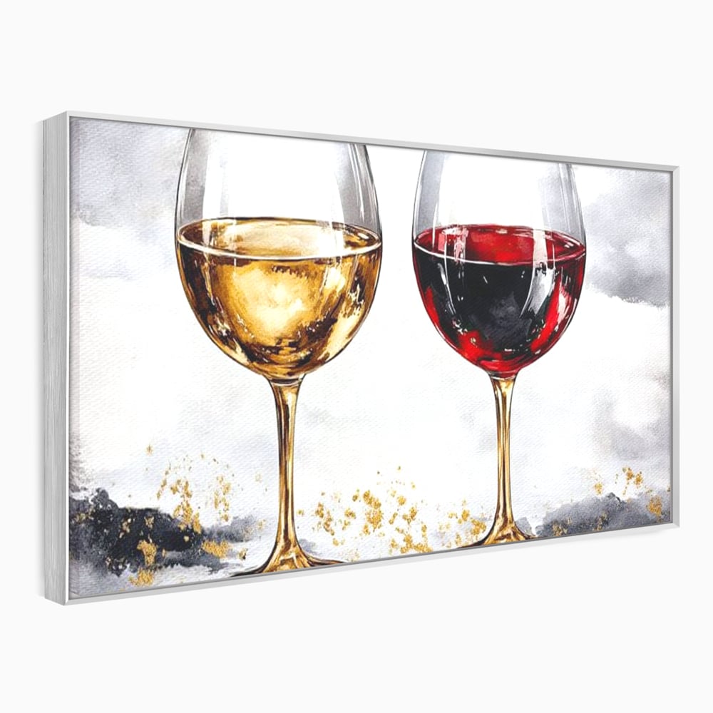 Tablou canvas cu tablou canvas cu doua pahare de vin, in rama de aluminiu argintiu